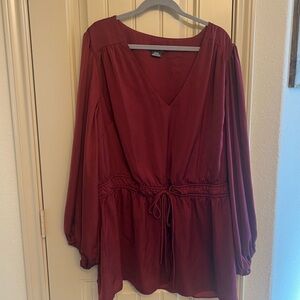 City Chic Red Long Sleeve Tie Front Blouse